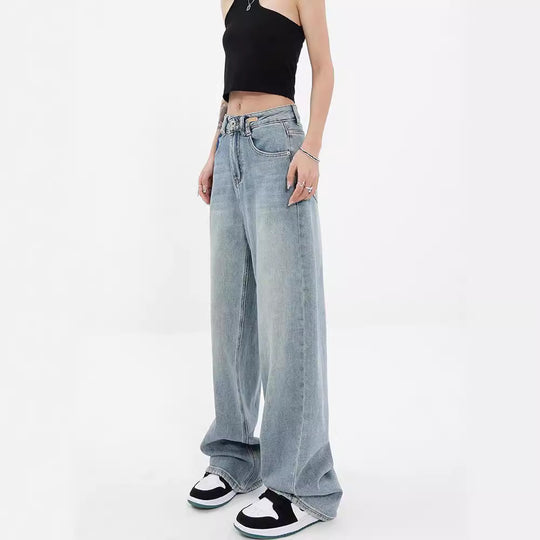 Damen Weite High-Waist Jeans mit modischem Schnitt und lässigem Design EB