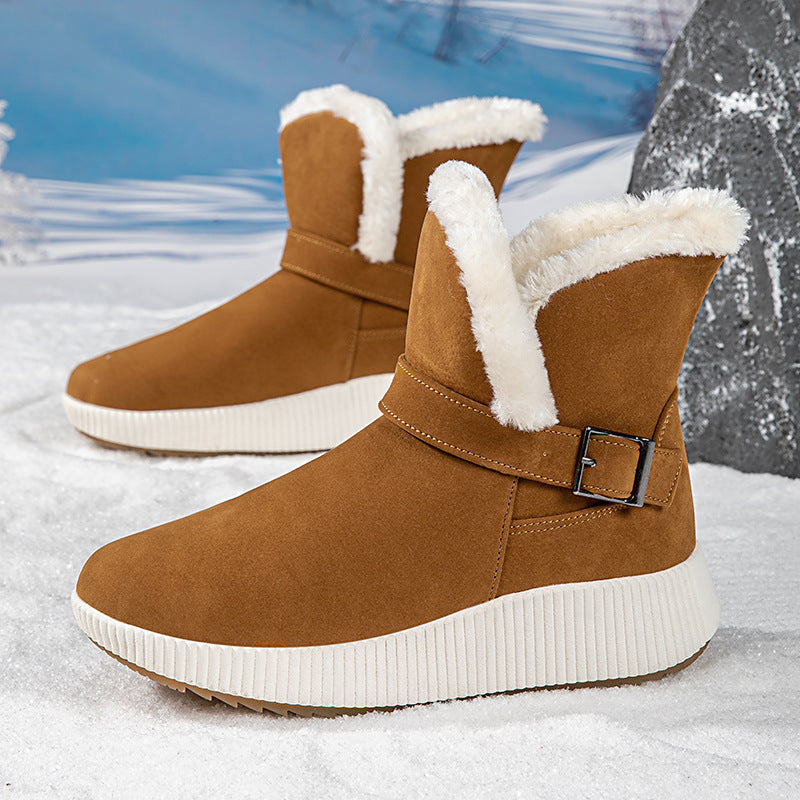 Damen gefütterte Winterstiefel mit modischer Schnallenapplikation und rutschfester Sohle EB