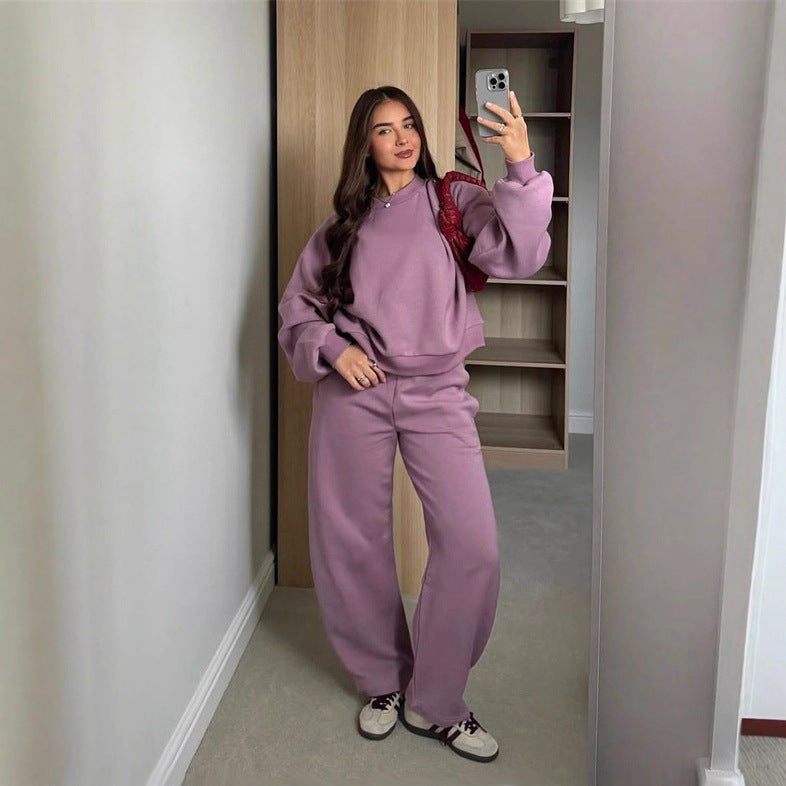 Damen Cropped-Sweatshirt mit hohem Rundhalsausschnitt und elastischer Tunnelzug Wide-Leg Jogginghose Set Eichborn Berlin