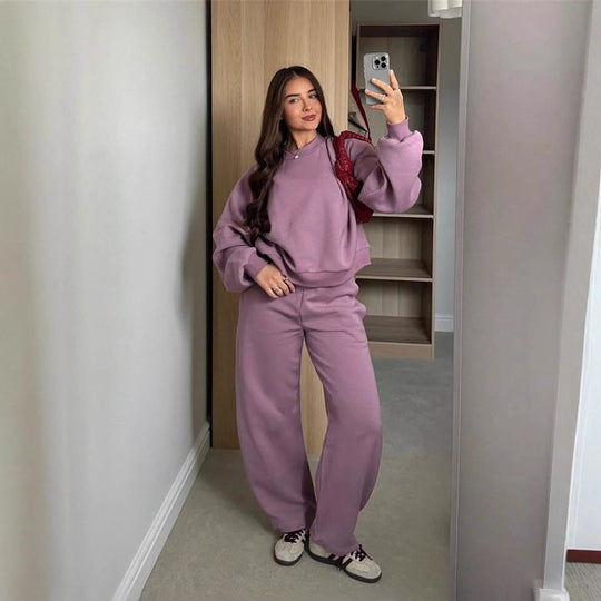 Damen Cropped-Sweatshirt mit hohem Rundhalsausschnitt und elastischer Tunnelzug Wide-Leg Jogginghose Set Eichborn Berlin