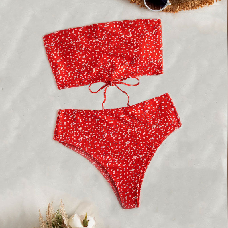 Damen Bikini-Set mit bandeau Oberteil und hohem Taillenslip EB