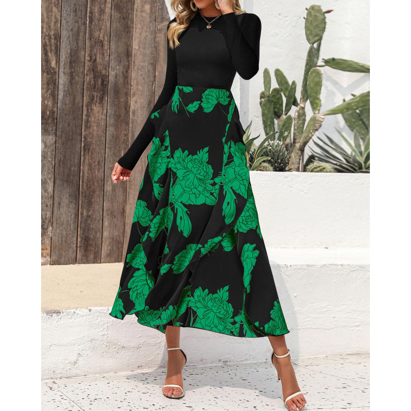 Damen Elegantes Maxikleid mit floralem Volant und langem Arm EB