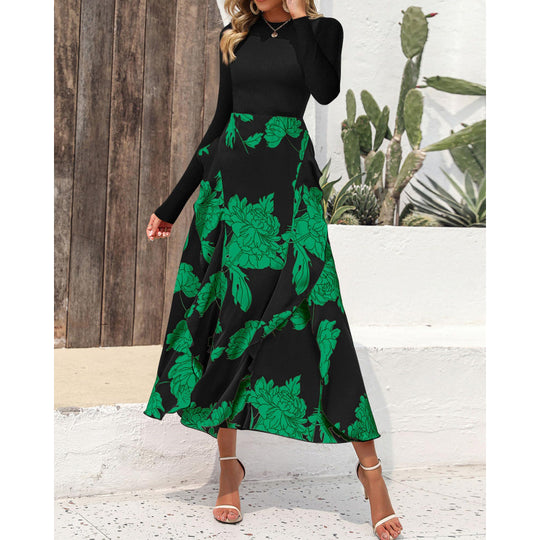Damen Elegantes Maxikleid mit floralem Volant und langem Arm EB