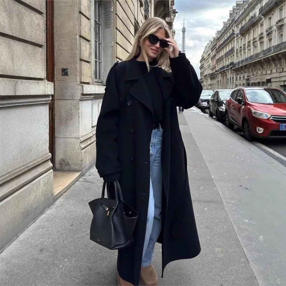 Damen eleganter und stylischer Trenchcoat mit taillierbarem Gürtel EB