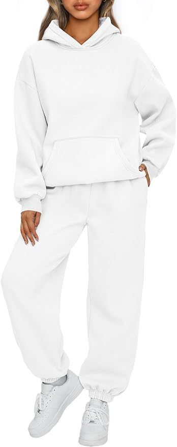 Damen nan luxuriöses Oversize-Loungewear-Set Kapuzenpullover mit Kängurutasche und weit geschnittene Jogginghose mit elastischen Knöchelabschlüssen EB