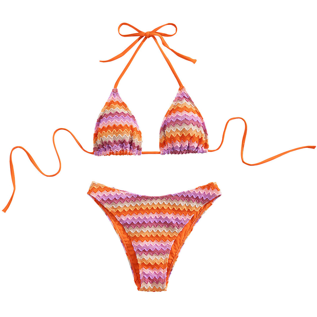Damen Triangel-Bikini mit romantischem Wellenmuster EB