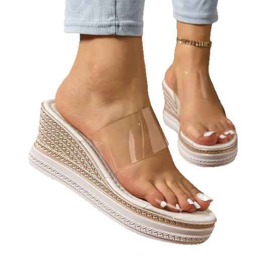 Damen Wedge-Pantoletten mit transparentem Riemen und komfortabler Sohle EB