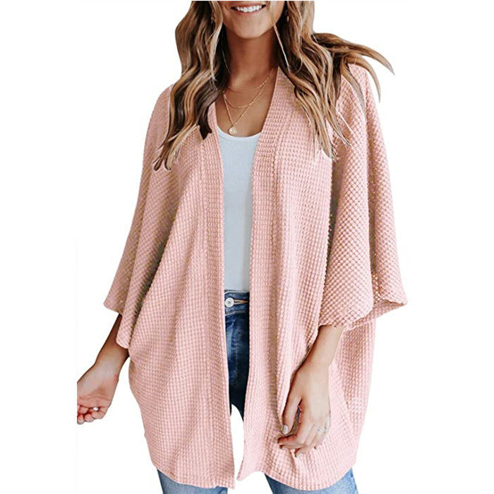 Damen lässiger Strickjacke im Waffelmuster EB