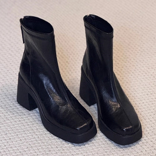 Damen modische Ankle Boots mit robustem Blockabsatz und eleganter Naht EB