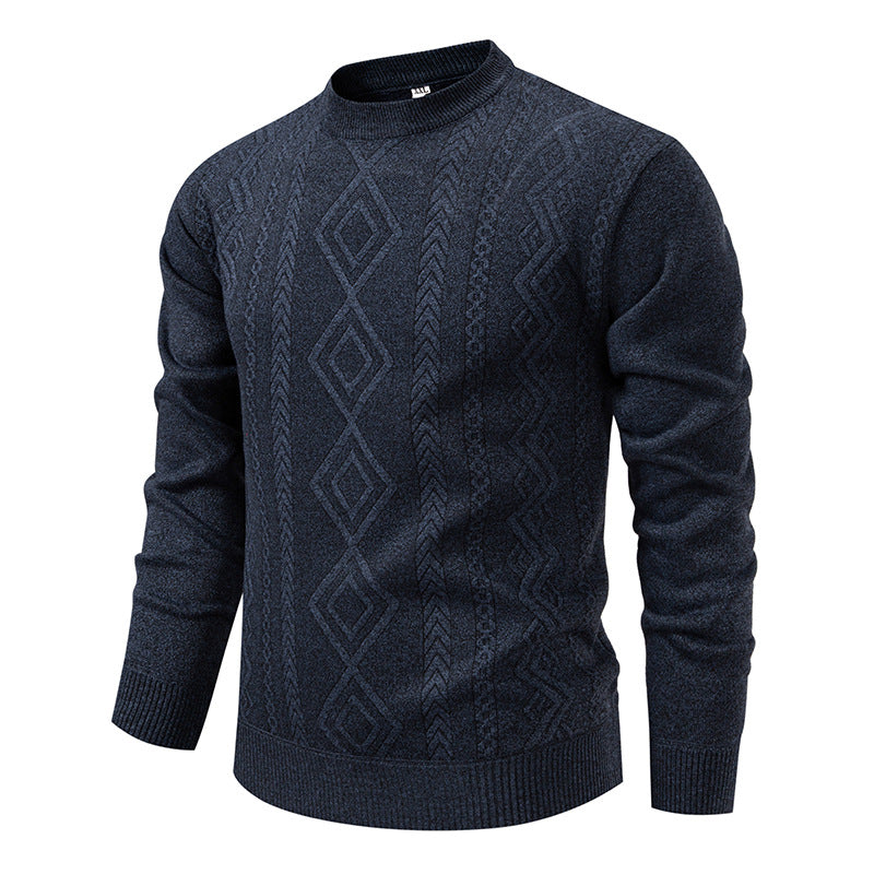 Herren nan gestrickter Rundhalspullover mit Rautenmuster und feinem Strukturstrick EB