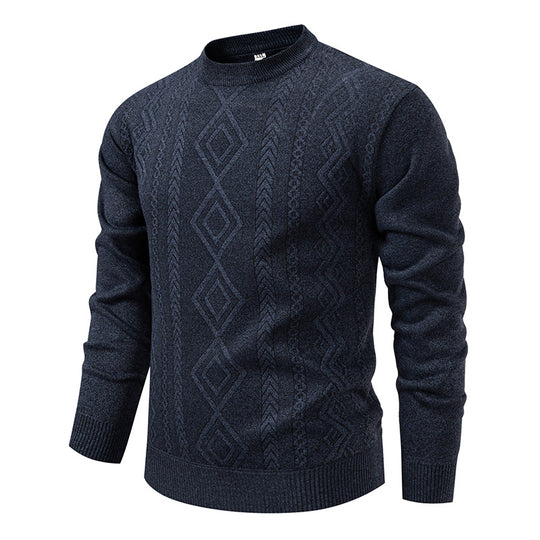 Herren nan gestrickter Rundhalspullover mit Rautenmuster und feinem Strukturstrick EB