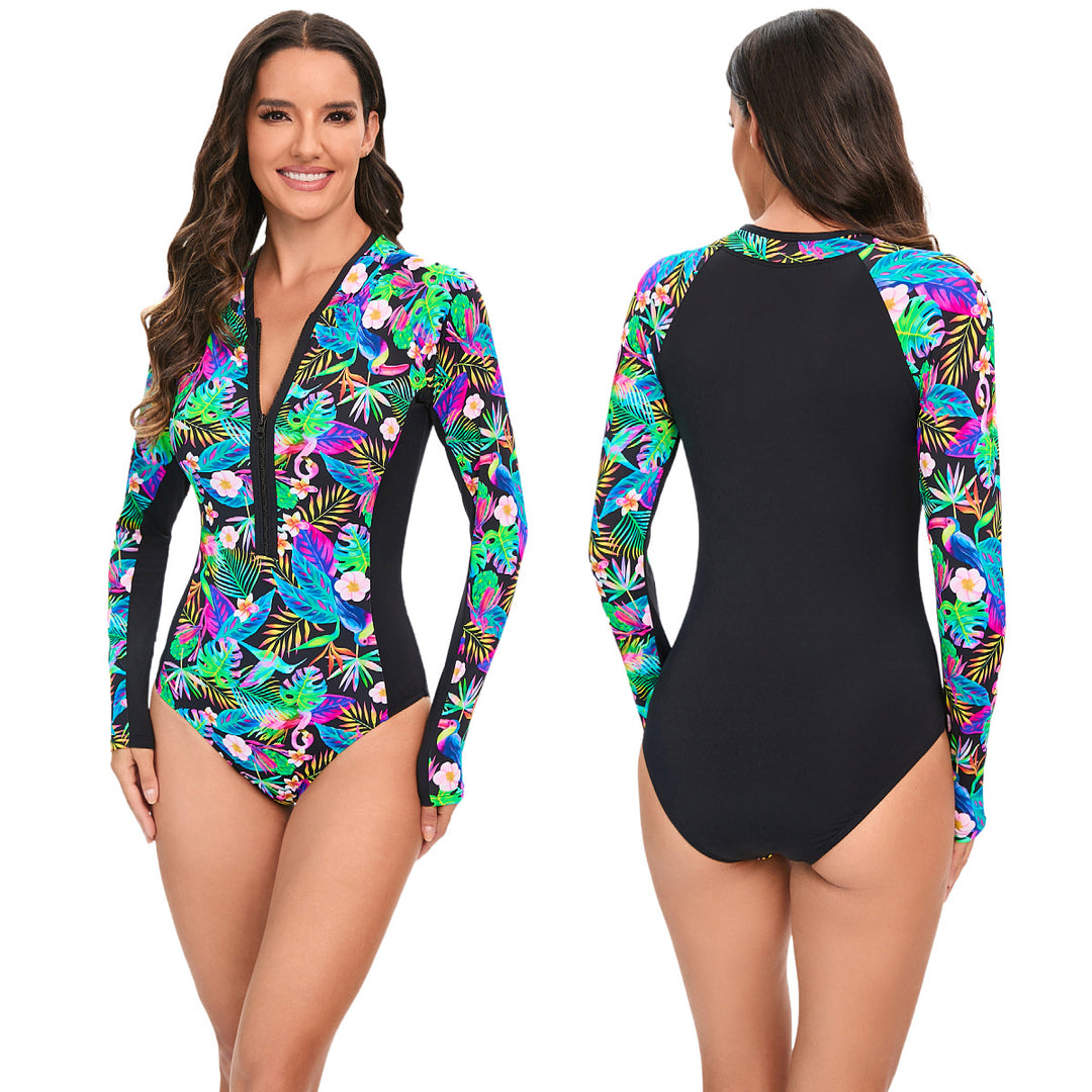 Damen Langarm-Schwimmanzug mit floralem Design EB