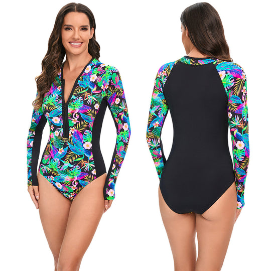 Damen Langarm-Schwimmanzug mit floralem Design EB