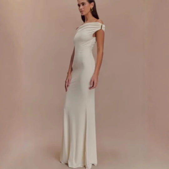 Damen Elegantes Off-Shoulder-Maxi-Kleid im luxuriösen Schnitt EB