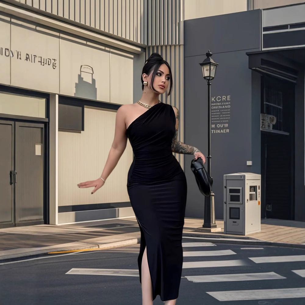 Damen Elegantes Wickelkleid mit asymmetrischem Schnitt und schimmerndem Oberteil EB