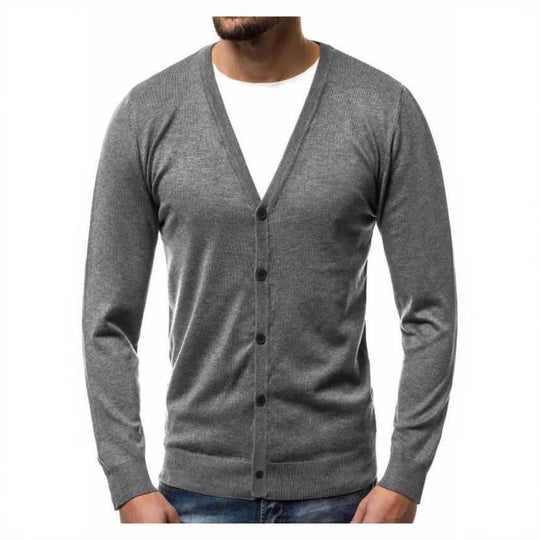 Herren nan Feinstrick-Cardigan mit V-Ausschnitt, schmaler Passform und durchgehender Knopfleiste EB