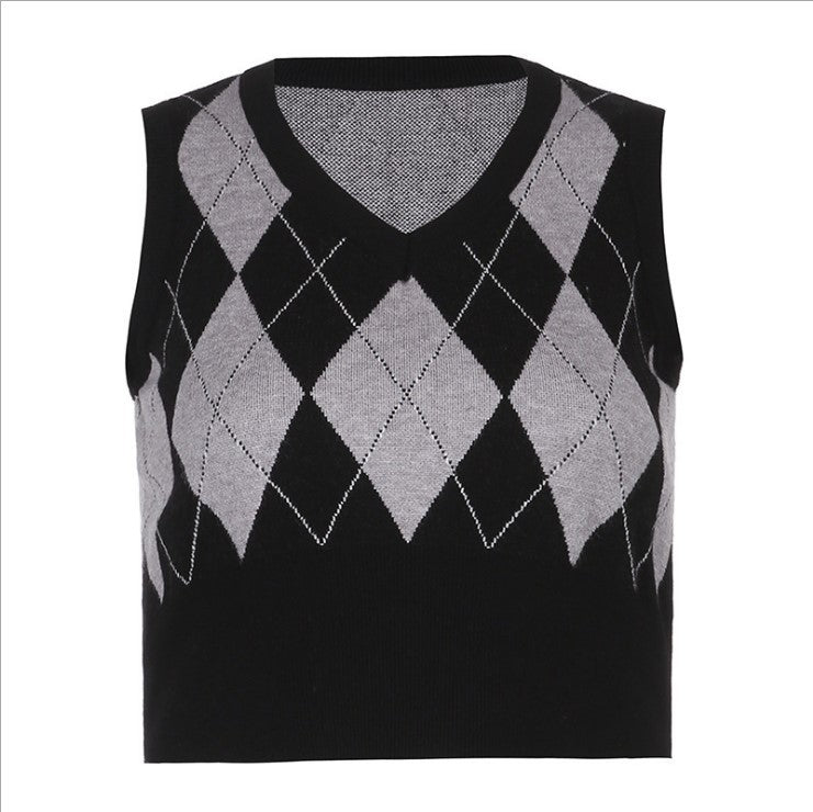 Damen cropped Stricktop mit modernem Rautenmuster EB
