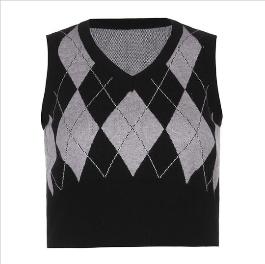 Damen cropped Stricktop mit modernem Rautenmuster EB
