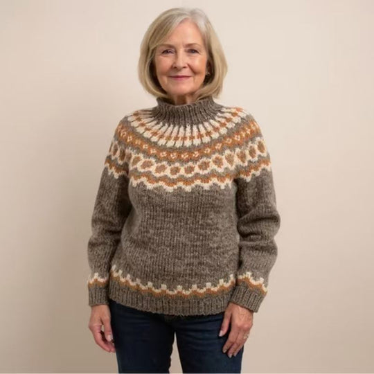 Damen nan kuscheliger Norweger-Strickpullover mit Stehkragen und Oversize-Passform EB