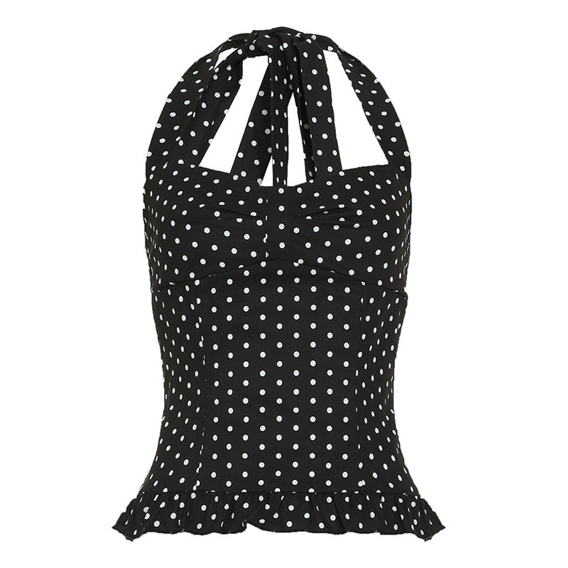 Damen Verspieltes Polka-Dots Oberteil mit schickem Rüschenabschluss EB