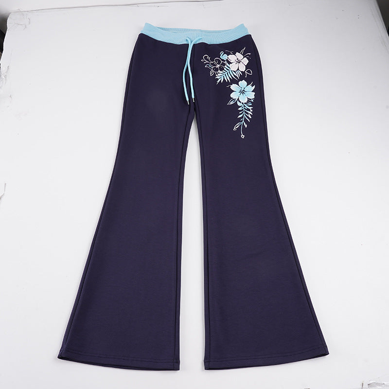 Damen nan ausgestellte Loungehose mit hohem Stretchbund, Kordelzug und floralem Druck EB