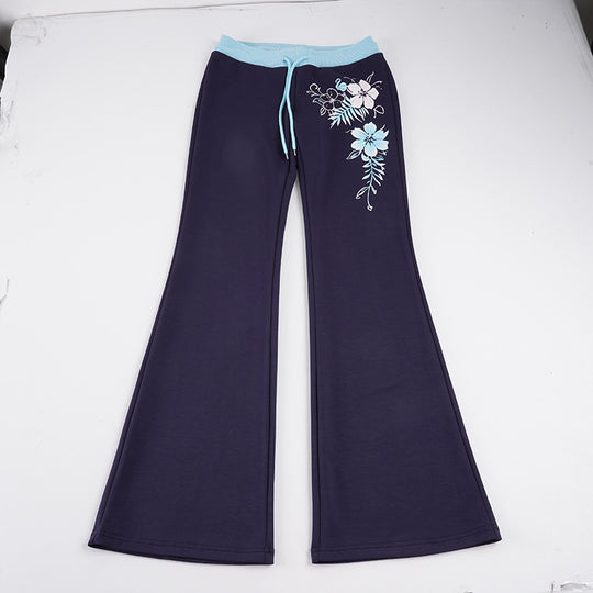Damen nan ausgestellte Loungehose mit hohem Stretchbund, Kordelzug und floralem Druck EB