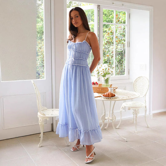 Damen Maxikleid mit Rüschendetails und verstellbaren Trägern EB