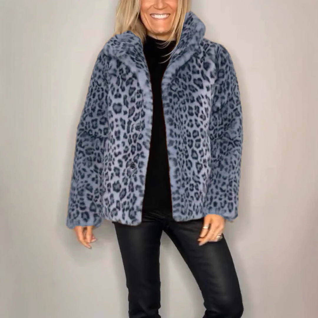 Damen kuschelige Leopardenfell Jacke EB