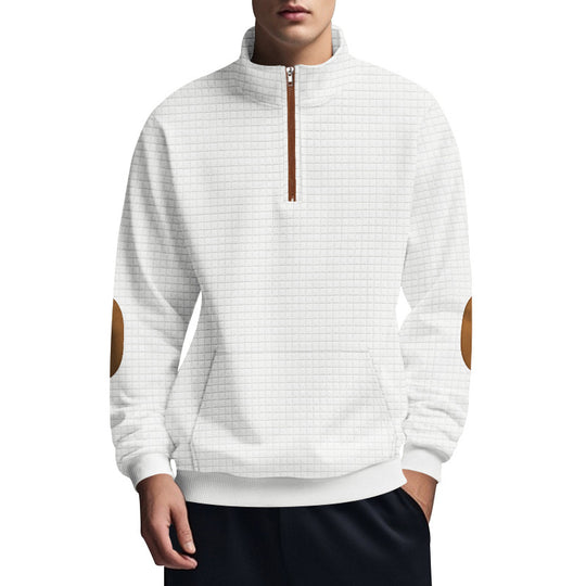 Herren nan gestepptes Halfzip-Sweatshirt mit Stehkragen, Kängurutasche und Kunstleder-Ellenbogenpatches EB