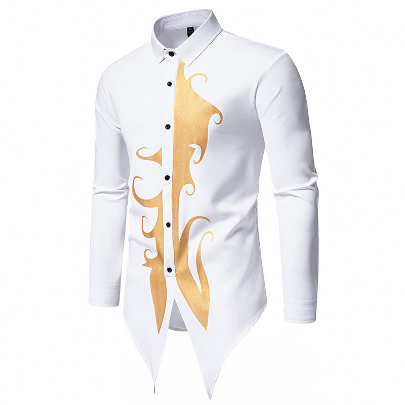 Herren langärmliges Designerhemd mit einzigartigem Muster und asymmetrischem Schnitt EB
