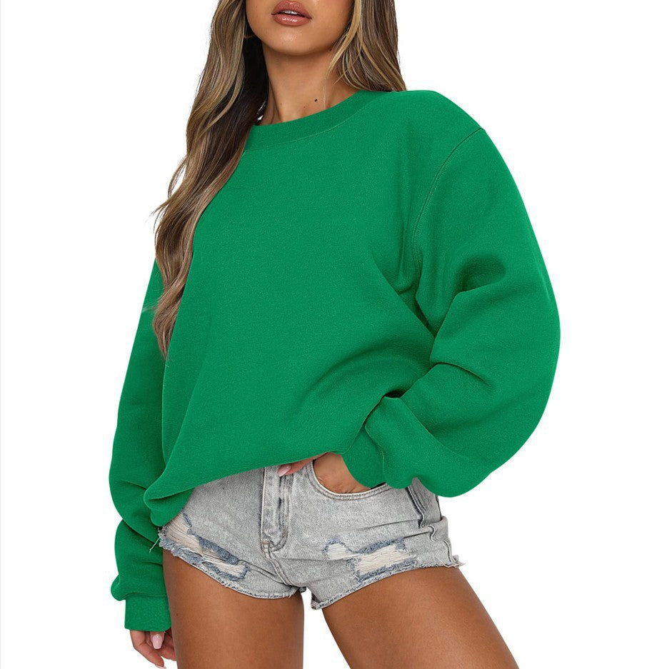 Damen nan oversized Rundhals-Sweatshirt aus Baumwollmix mit überschnittener Schulter, angerauter Innenseite und elastischen Bündchen EB