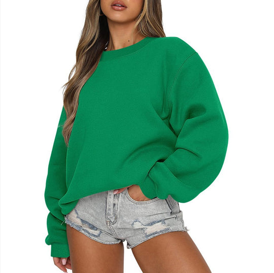 Damen nan oversized Rundhals-Sweatshirt aus Baumwollmix mit überschnittener Schulter, angerauter Innenseite und elastischen Bündchen EB