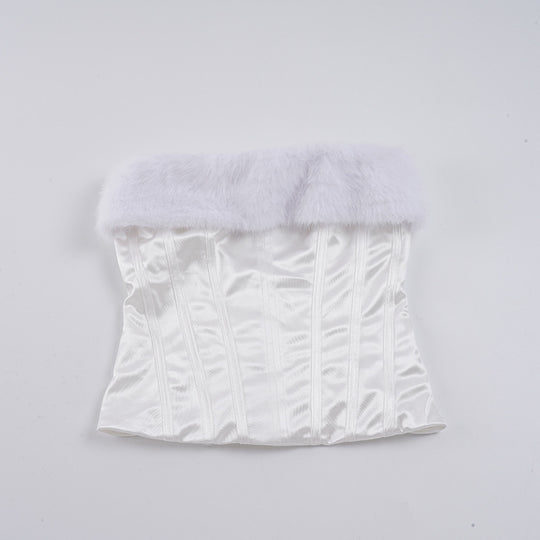 Damen-Corsage mit elegantem Pelzkragen und figurbetonendem Design EB