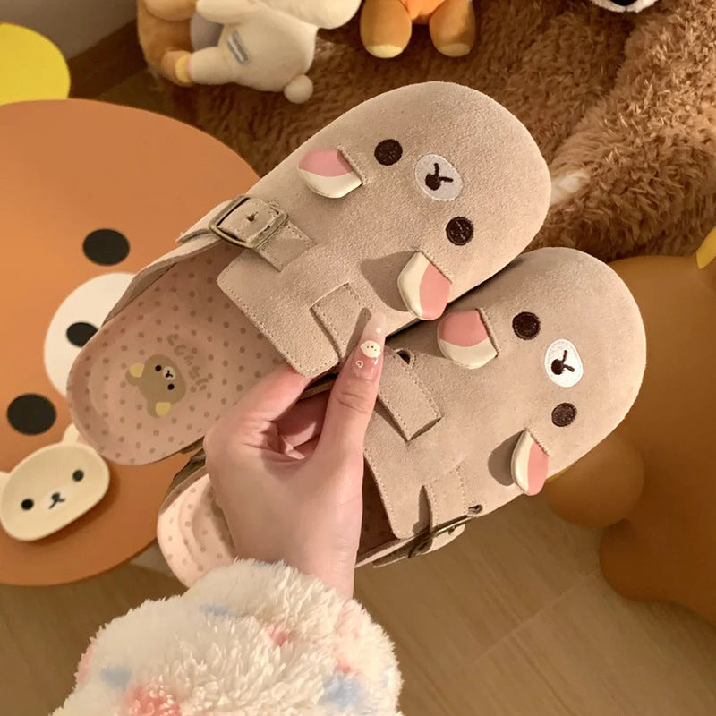 Damen Kuschelige Clogs mit niedlichem Tiermotiv und verstellbarem Schnallenverschluss EB