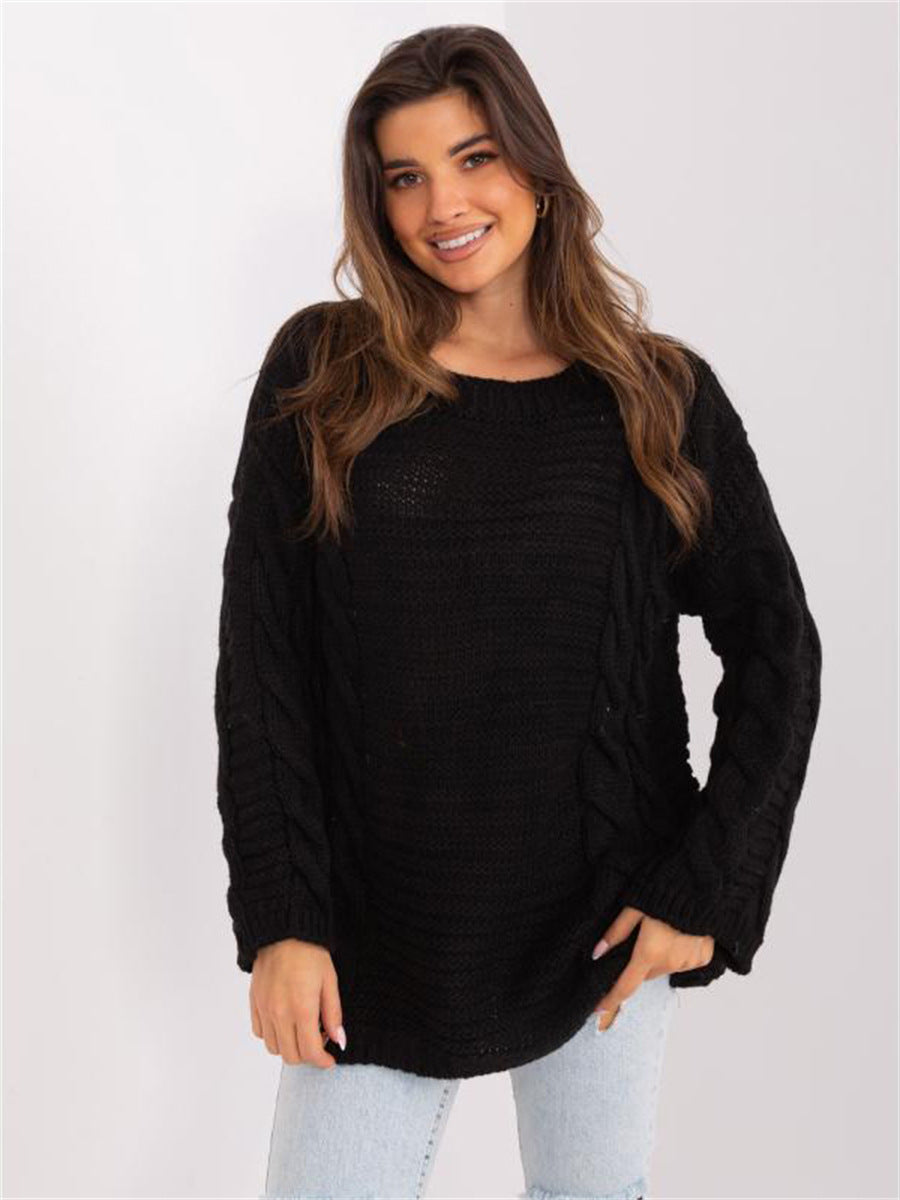 Damen Grobstrickpullover mit modernem Zopfmuster und weiten Ärmeln EB