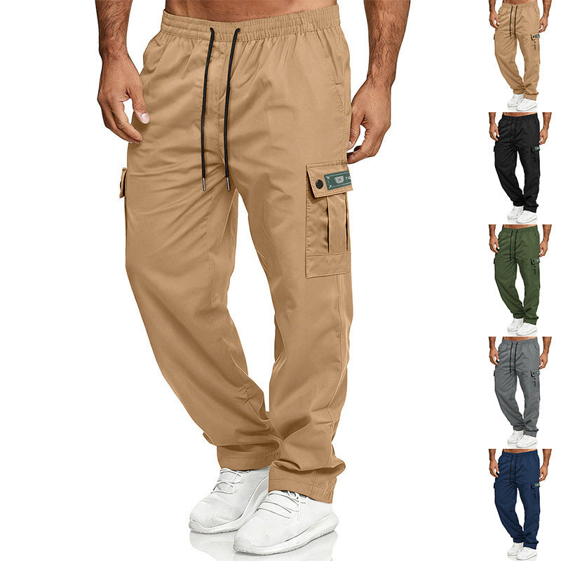 Herren Cargohose mit elastischem Bund, Kordelzug und Multifunktions-Taschen EB