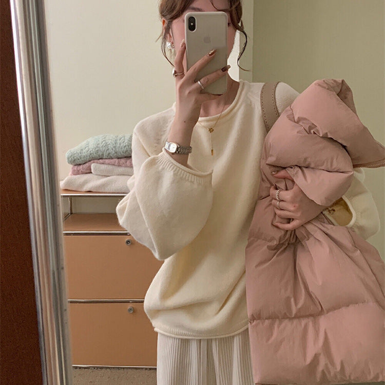 Damen Lässiger Pullover mit voluminösen Ärmeln und weichem Material EB