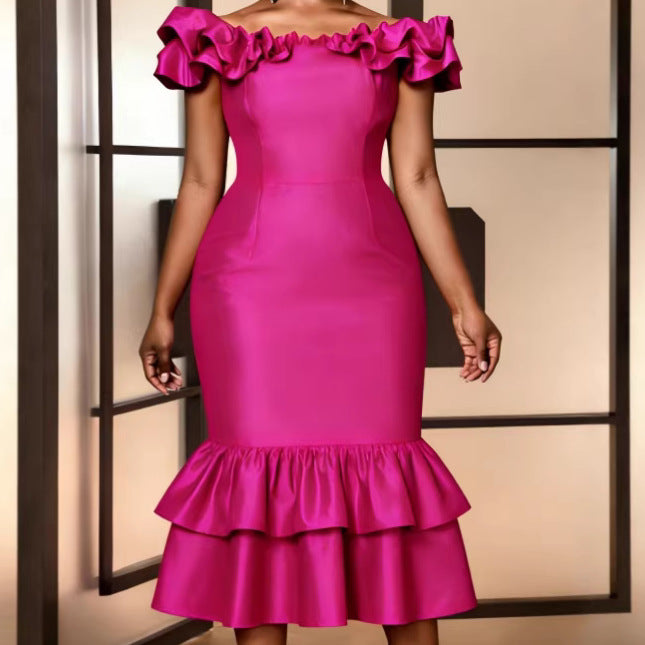 Damen Figurbetontes Abendkleid mit Rüschensaum EB