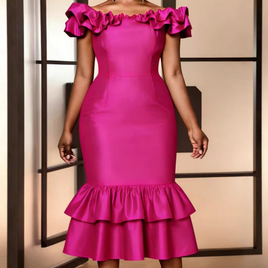 Damen Figurbetontes Abendkleid mit Rüschensaum EB