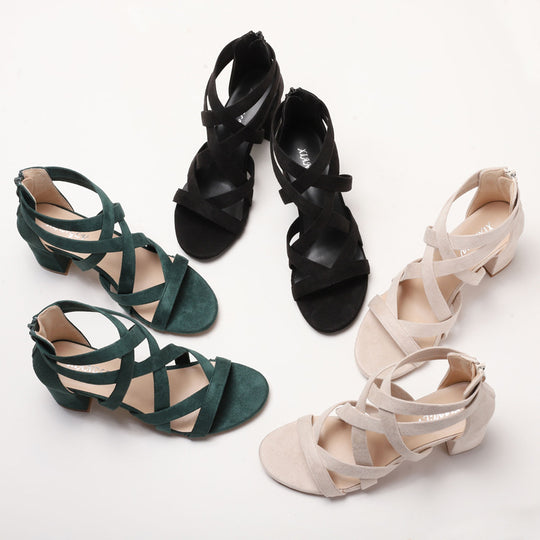 Damen Sandalen mit stylischem Kreuzriemen und komfortablem Blockabsatz EB