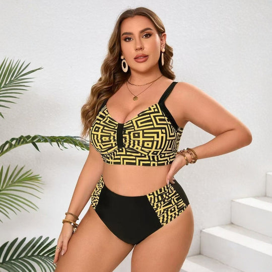 Damen Zweiteiliges Bikini-Set mit modernem geometrischem Design EB
