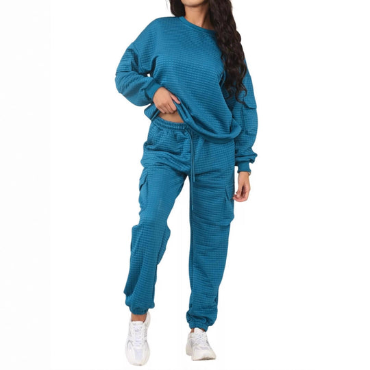 Damen Lässiges Freizeit-Set mit weichem Strukturstoff EB