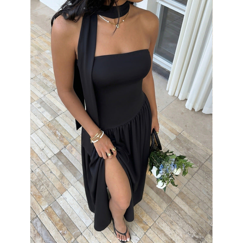 Damen Elegantes Maxikleid mit asymmetrischem Saum und schickem Trägerdesign EB