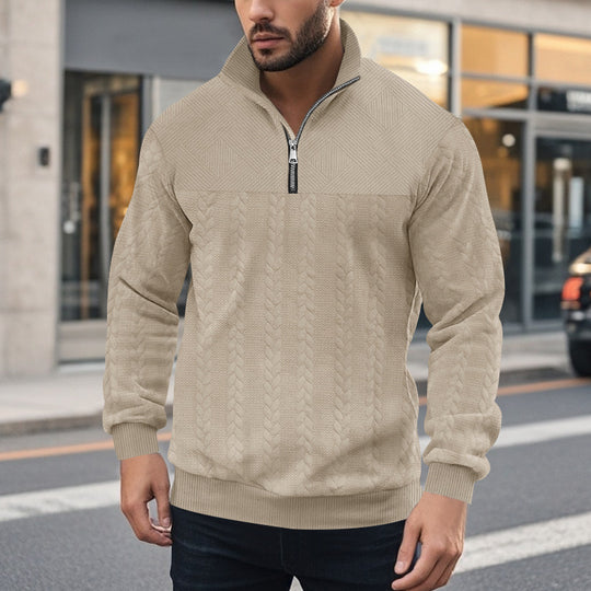 Herren Strickpullover mit halbem Reißverschluss und strukturierter Oberfläche EB