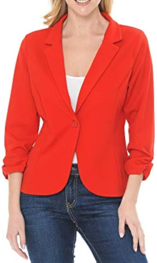 Damen taillierter Jersey-Blazer mit Ein-Knopf-Verschluss und dreiviertelärmeln EB