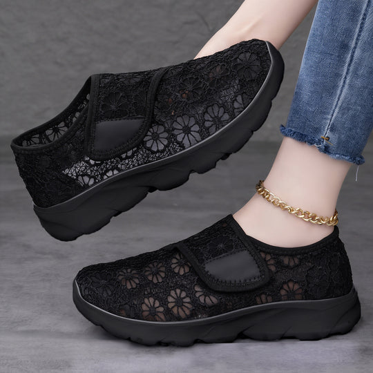 Damen modische Hausschühchen mit elastischem Klettverschluss und floralem Design EB