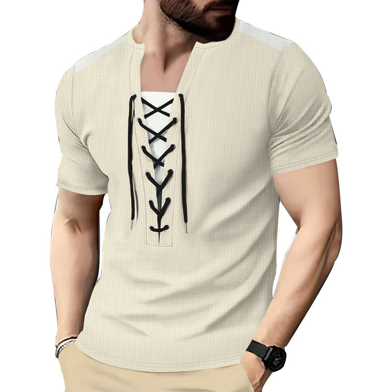 Herren Kurzarm Shirt mit sportlichem Schnürdesign EB