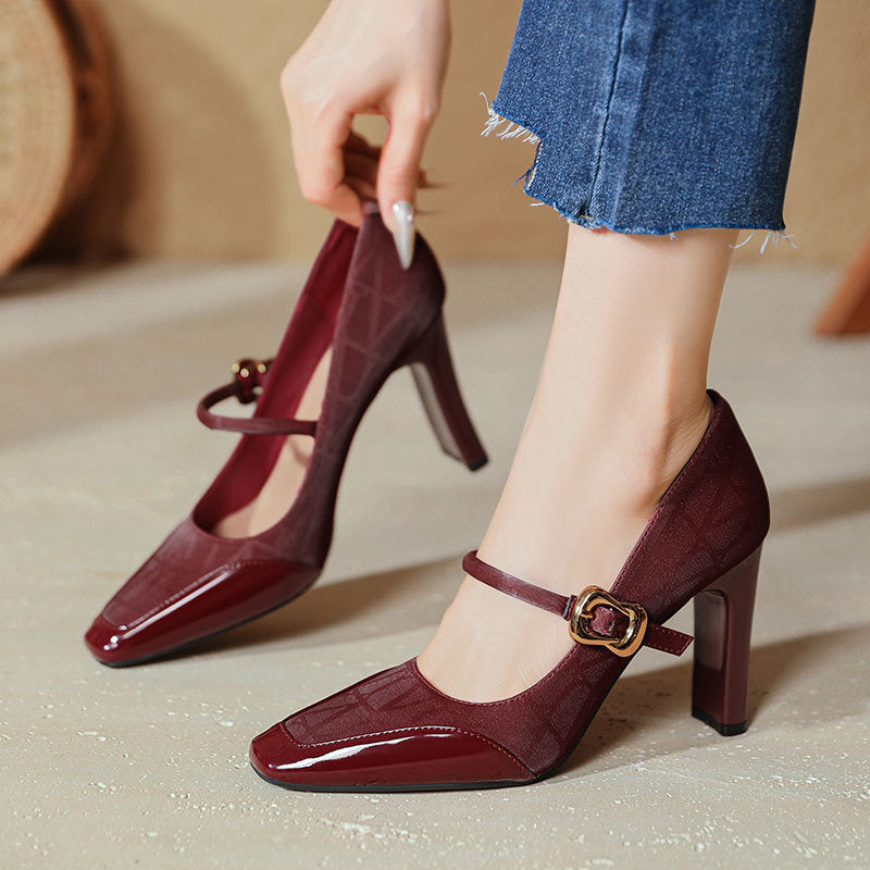 Damen elegante Mary Jane Pumps mit robustem Blockabsatz EB