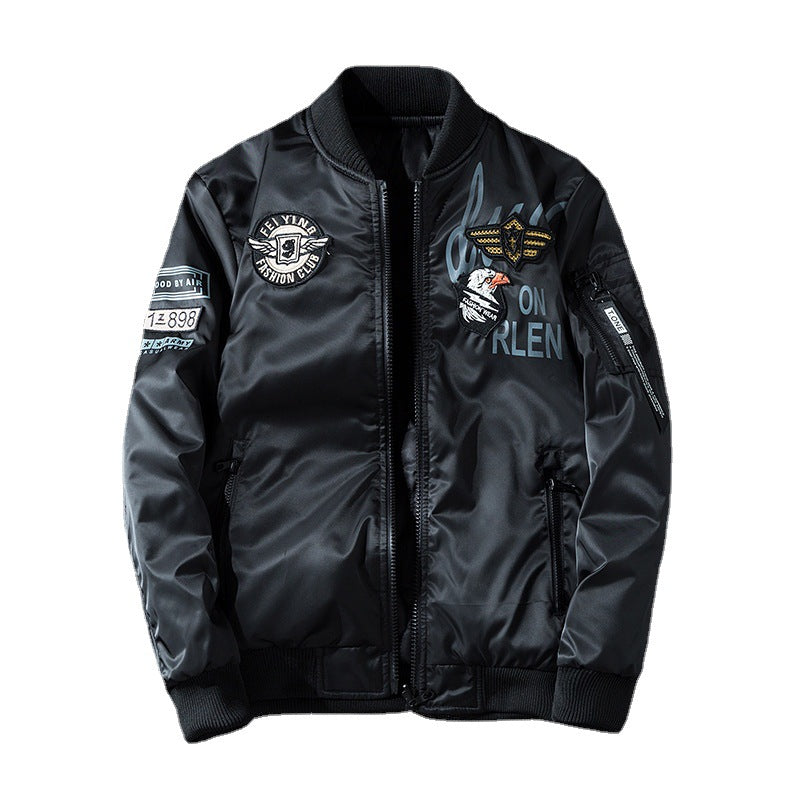 Herren modische Wende-Bomberjacke mit Steppdesign und Applikationen R&B