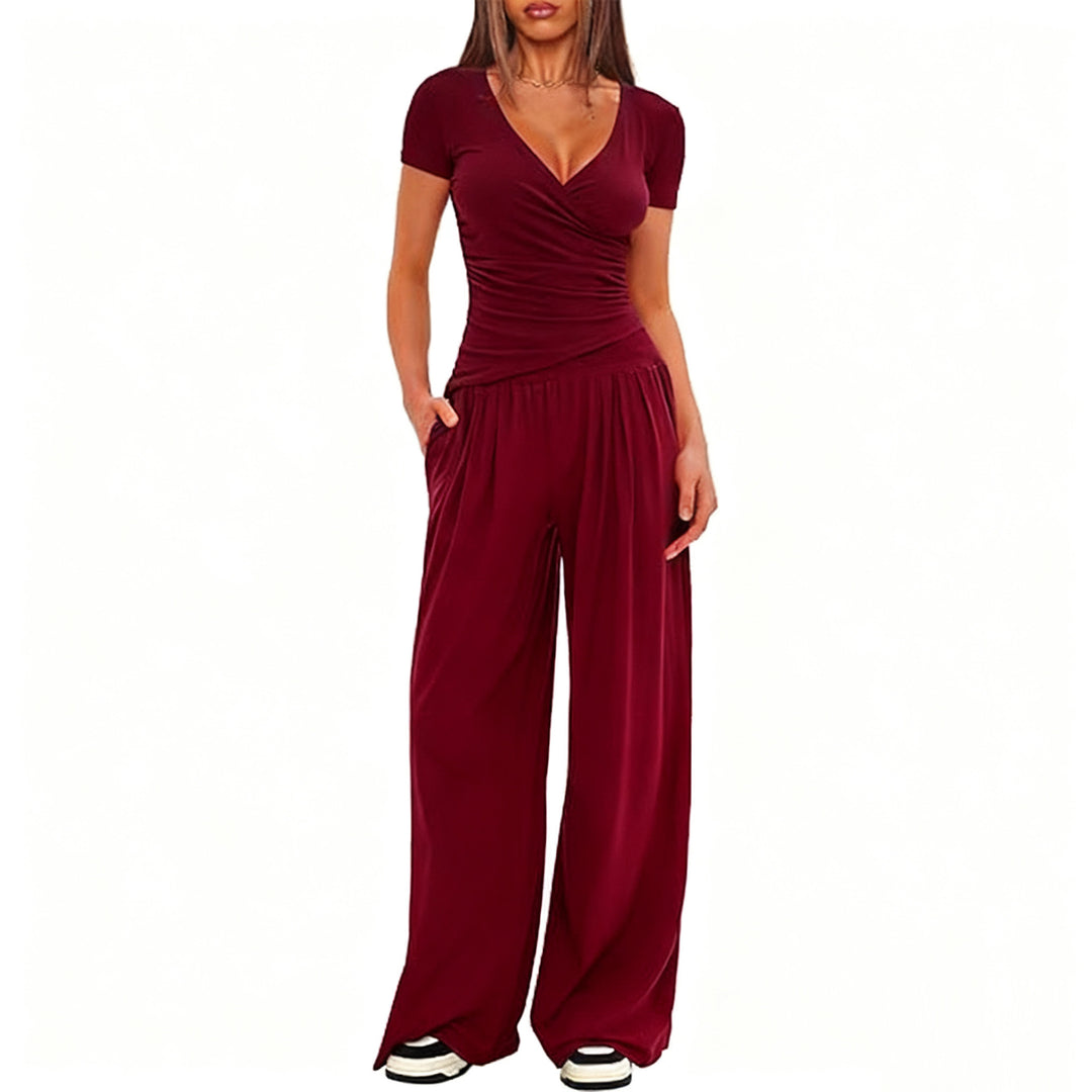 Damen Eleganter Wickel-Jumpsuit mit weitem Bein und modischen Details EB